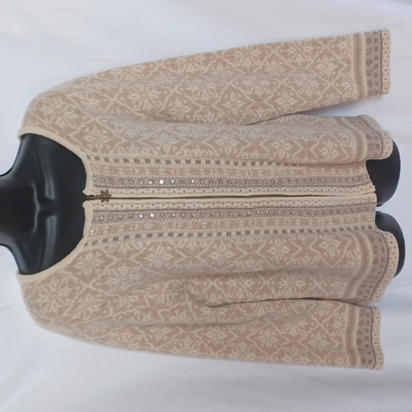 Coldwater Creek Womens Beautiful Snowflake ❄️ Zip Up WOOL Blend Cardigan SZ M - Picture 1 of 9